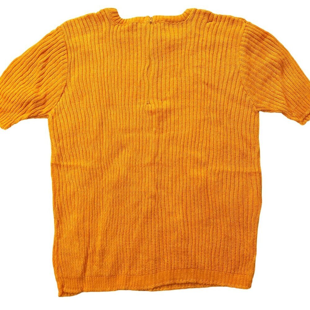 Pure Vintage 1940s-1950s Bright Orange Ribbed Short Sleeve Square Neck Sweater - Picture 8 of 9